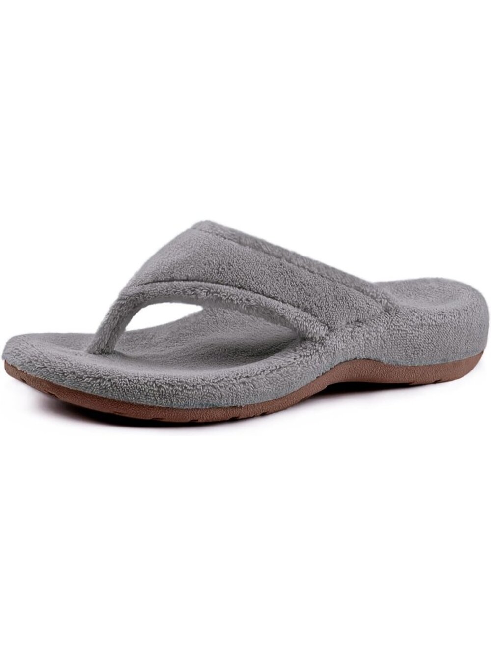 Women's Grey Flip Flop Fuzzy Spa Thong Orthotic Open Toe Non-slip Sole Slippers